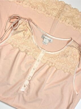 Carmen von Glaser 100% Pima Cotton Soft Lace-Trim Blush Pink Sleep Gown‎